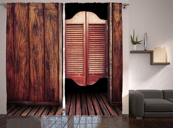 

curtain & drapes western curtains old vintage rustic wild west theme swinging cowboy bar saloon door living room bedroom window brown