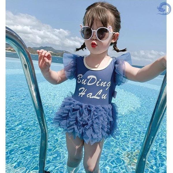 

one-pieces children's swimwear princess summer girls western style one-piece letters printed net gauze short-sleeved kids clothes yc04, Black