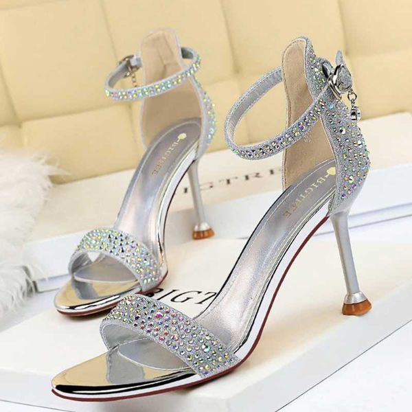 

dress shoes woman sandals rhinestone high heels party wedding luxury stiletto ladies thin open toe pumps sandalias wsh4130, Black