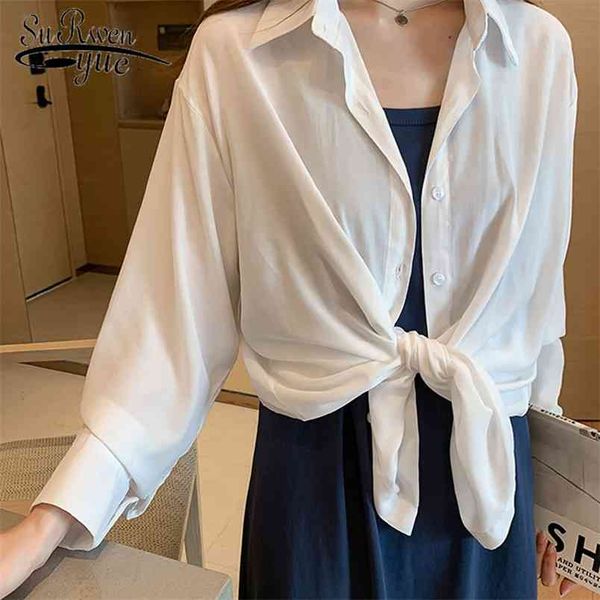 

plus size solid woman shirt loose korean autumn women long sleeve office lady clothing feminine with button 9358 210421, White