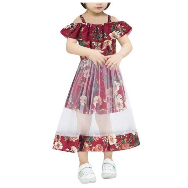 

girl's dresses baby clothes kids sets toddler girls flower vest floral ruffle mesh dress summer boy and girl clothing, Red;yellow