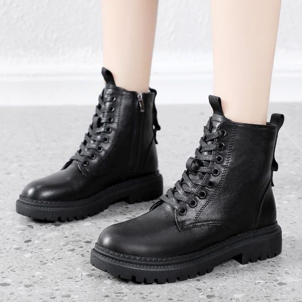 

boots high-leather women for ladies shoes motocycle warm ankle winter casual, Black