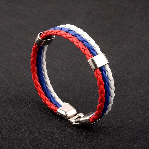 

charm bracelets fashion russia spain france brazil flag leather team bracelet men football fans couples gift jewelry, Golden;silver