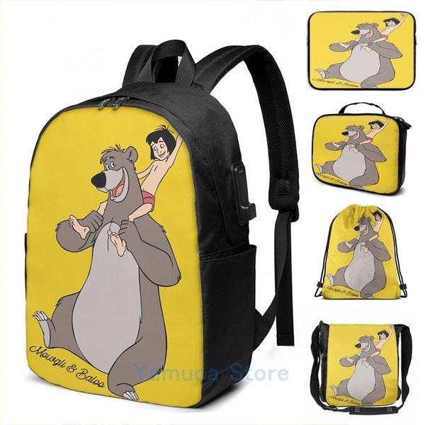 

backpack funny graphic print mowgli baloo shirt sticker mask usb charge men school bags women bag travel laptop