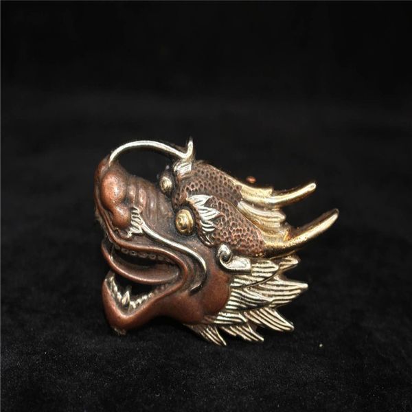 

china old beijing old goods dragon head type gilt copper belt buckle, Brown