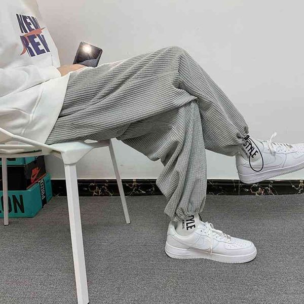 

men's pants spring corduroy fashion black gray apricot casual men streetwear loose hip-hop straight wide-leg mens 490j
