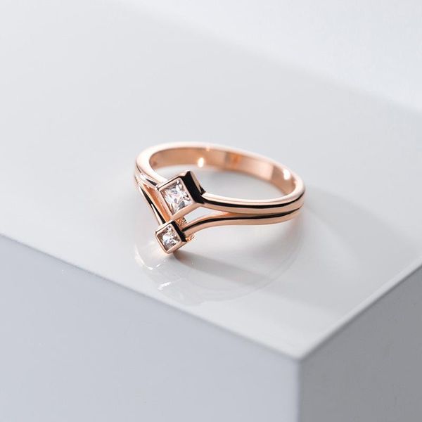 

cluster rings miqiao 925 sterling silver woman jewelry fashion female gift engagement simple refined geometric square zircon rose gold, Golden;silver