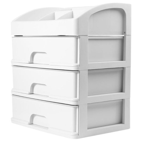 

cosmetics stratified storage box drawer type dresser organizer deskmakeup holder (beige) (three-layer) boxes & bins