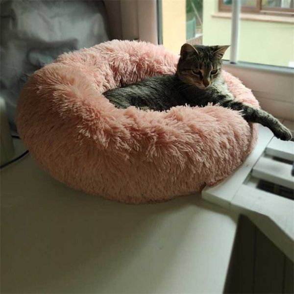 Round gato camas casa macio longo pelúcia pet cão para cÃ £ o cÃ £ o cesta produtos almofada tapete animais dormir sofá 211111