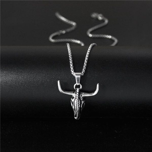 

pendant necklaces retro bull head stainless steel accessories hip hop trendy domineering personality men's and women's necklace, Silver