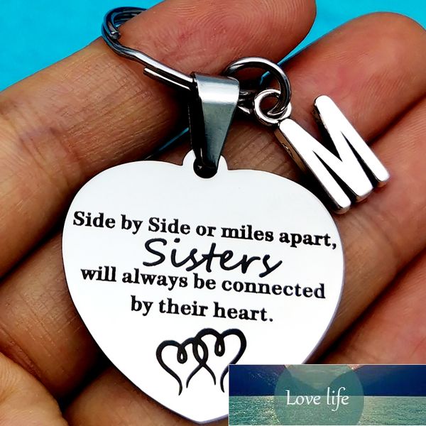

sisters gift friend keychain bff initial keychain long distance keyring side by side or miles apart sisters keyring, Silver