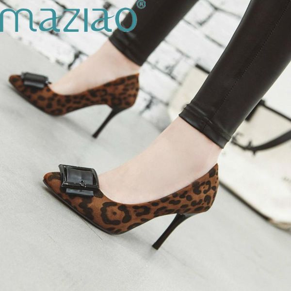 

dress shoes leopard print flock women pumps fashion buckle pointed toe slip on thin heels party womens maziao, Black