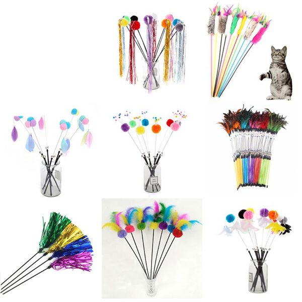 

cat toys pet teaser toy interactive wand kitten play fun colorful feather stick