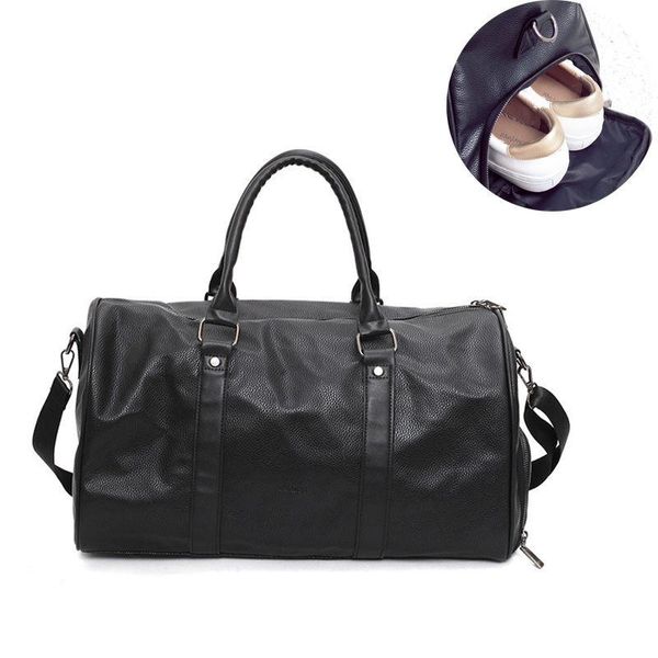 

outdoor bags black pu leather sports gym bag big for women fitness men's gymnastic shoes handbags over the shoulder