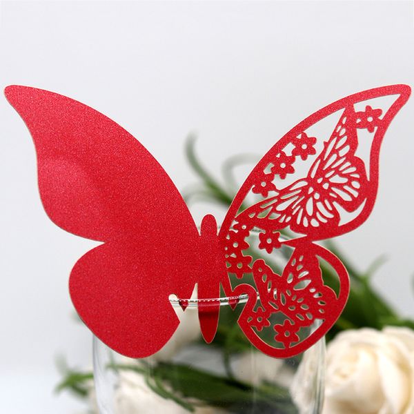 Hollow Butterfly Cup Card Decoration Weinglas Laser Schnittpapier Name Place Sitze Karten bevorzugt Hochzeitsfeier Babypartytisch Dekorationen JY0876