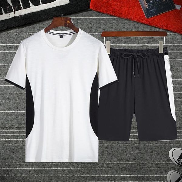 

casual sportswear set fashion patchwork men tracksuit 2 pieces sweatsuit short sleeve t shirt shorts male joggers plus size, Gray