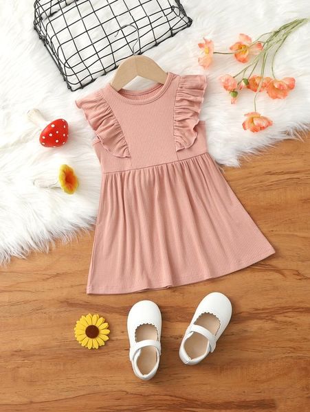 

baby ruffle rib-knit smock dress she, Red;yellow