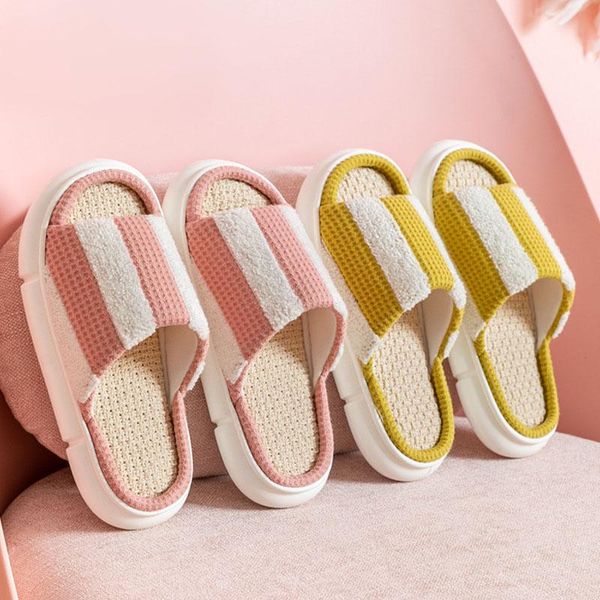 

slippers 2021 mute platform home summer striped color sandals open toe flip flops fashion causal men women flax slides shoes, Black