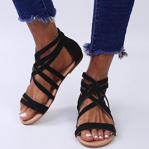 

sandals 2021 summer women's women casual flip flops ladies plus size fashion female flat zipper zapato mujer, Black