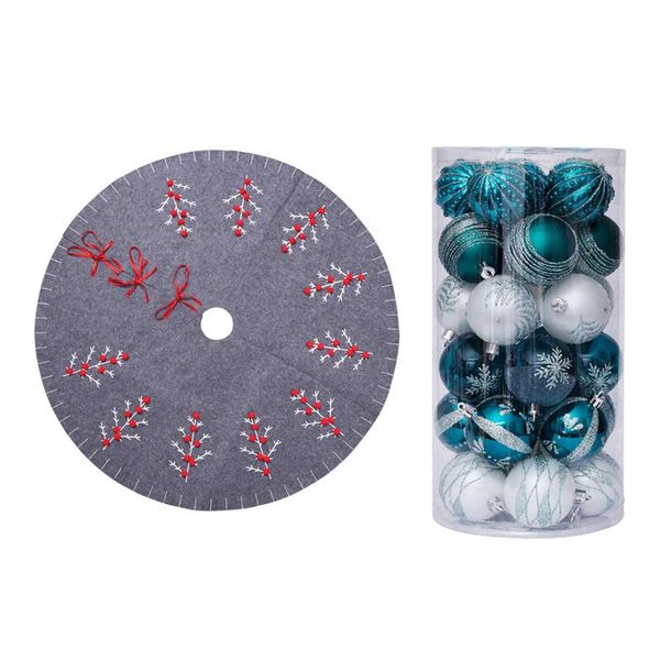 

christmas tree skirt 120cm round carpet decorations with 30 pcs ornaments,foam ball party decoration