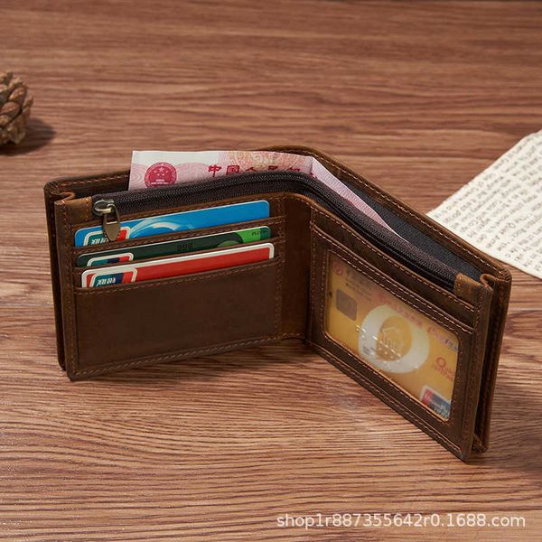 

wallet men's bag widened wallet leather crazy horse leather lisa, Black