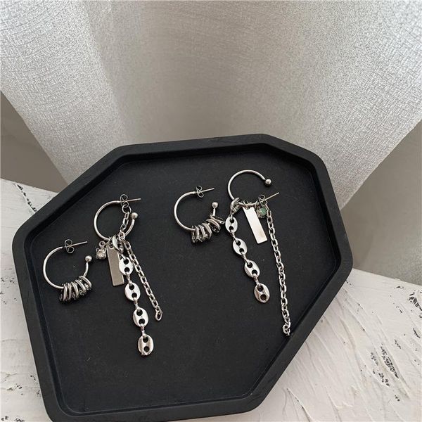 

dangle & chandelier origin summer unique design c shape circle pig nose tassel earings for women street style rhinestone jewelry, Silver