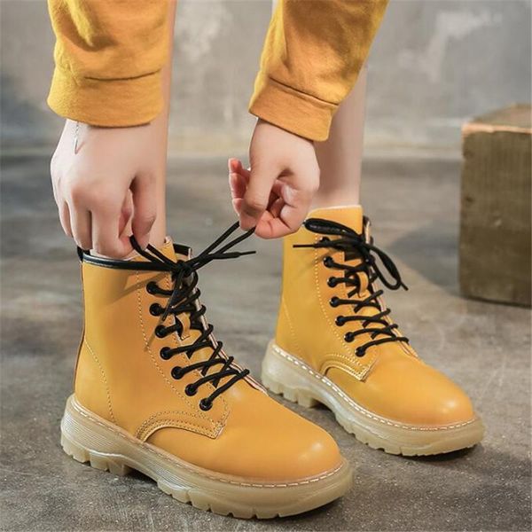 

women's boots 2021 autumn ladies round head lace up platform short fashion leather casual wild ankle, Black