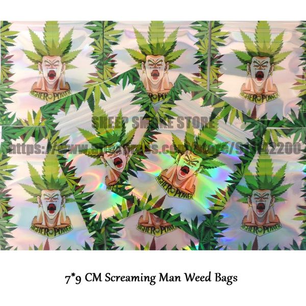

storage bags green leaves funny screaming man reclosable pouches candy package wholesale stocked bag
