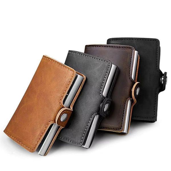 

genuine leather rfid secure card case minimalist wallets for men women front pocket holder storage bags