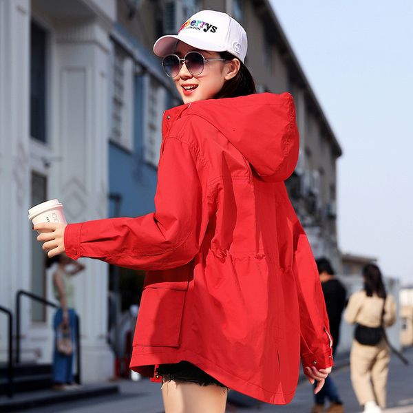 

women's trench coats women spring autumn fashion windbreaker hooded korean loose coat ladies wild clothes casual outerwear g, Tan;black