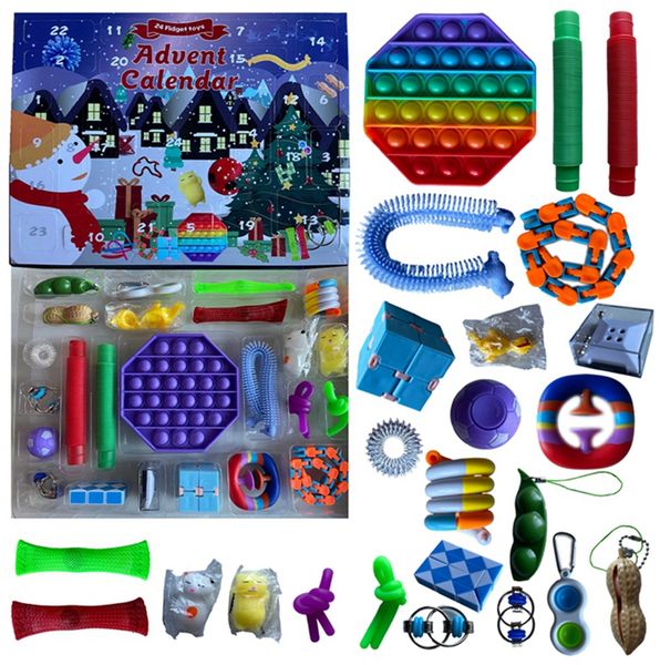 

24pcs set christmas fidget toys advent calender blind boxes gifts simple decompression toy push bubbles kids xmas gift by sea gwb10051