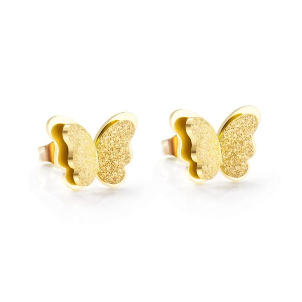 

stud luxukisskids 2021 butterfly stainless steel push-back earrings for women/kids trendy jewelry pendientes mujer, Golden;silver