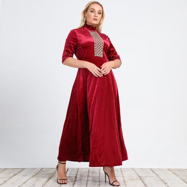 

plus size dresses autumn red big swing fashion vintage dress women clothing robe half sleeve elegant evening party long vestidos, Black
