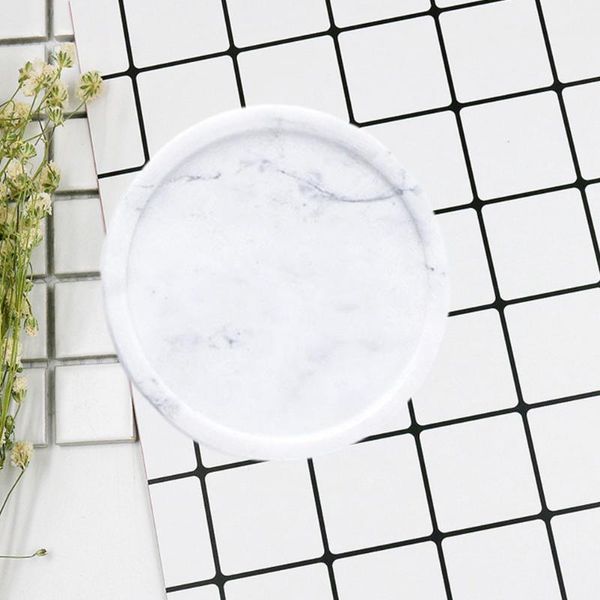 

bath accessory set natural marble ring jewelry dish decorative trinket tray dessert plate wedding accessories gift (grayish white)