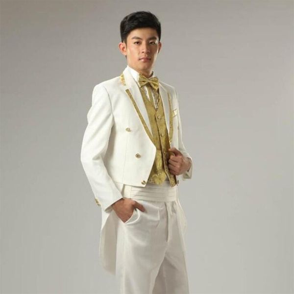 

men's suits & blazers 3pcs notched lapel white yellow for wedding business(jacket+pants+printed vest)custom made tuxedo male sets, White;black