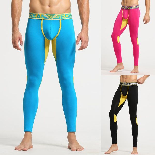 

men's print cotton breathable sports leggings thermal long johns underwear pants printed women's, Black