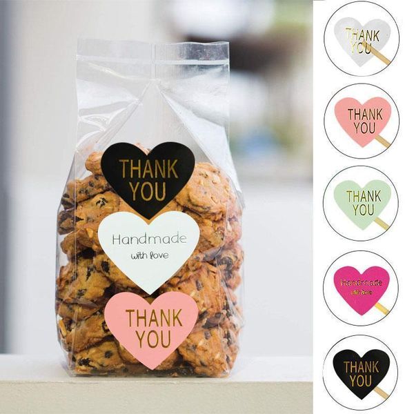 

10sheets thank you handmade heart sticker colorful kraft paper sealing label wedding birthday party gifts box stamping stickers11