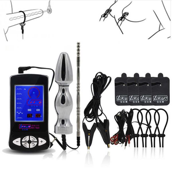 Kit de pulso de choque elétrico Kit anal eletro-vibrador cateter uretral estimular massagem corpo mamilo clip adulto brinquedos sexuais para mulheres homens x0728