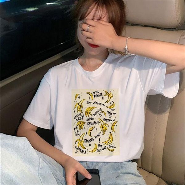 

summer fashion casual short sleeve womens kawaii cartoon fruit cute print tee femme, White