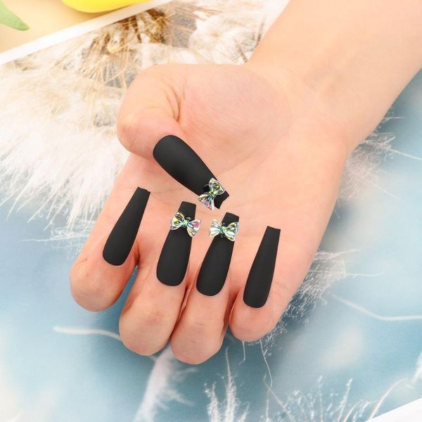 

false nails bow t-shaped long nail patch black ballerina fake detachable ballet coffin tip, Red;gold