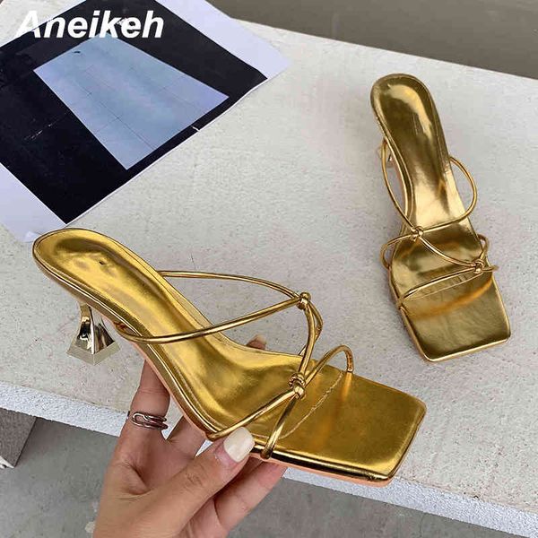 

fashion square toe low heel ladies outside slippers concise pu narrow band shallow women mules zapatos mujer 210507, Black