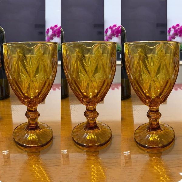 

3pcs amber relief wine glasses drinking goblet wedding banquet party cups retro diamond juice glass beverage cup 300ml 10oz