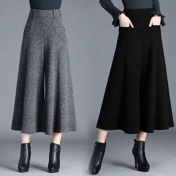 

women's shorts pants wide leg autumn and winter wool show thin nine point hong kong fashion, White;black