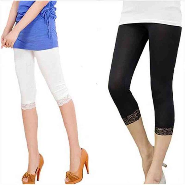 

crop 3 4 length womens legging black white lace decoration summer elastic bodycon jeggings