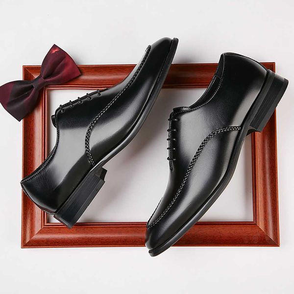 

wholesale classic luxury men's genuine leather oxfords dress shoes formal business flat for male luxury designer christmas party weddin, Black