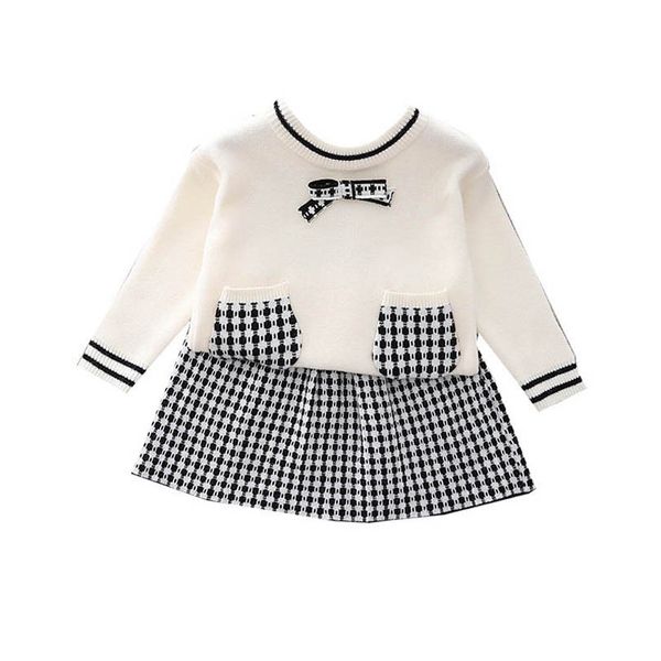 

girls sweater sets kids clothing baby clothes outfits autumn winter long sleeve knitting patterns bows pullover skirts cute suits 2pcs b8351, Blue