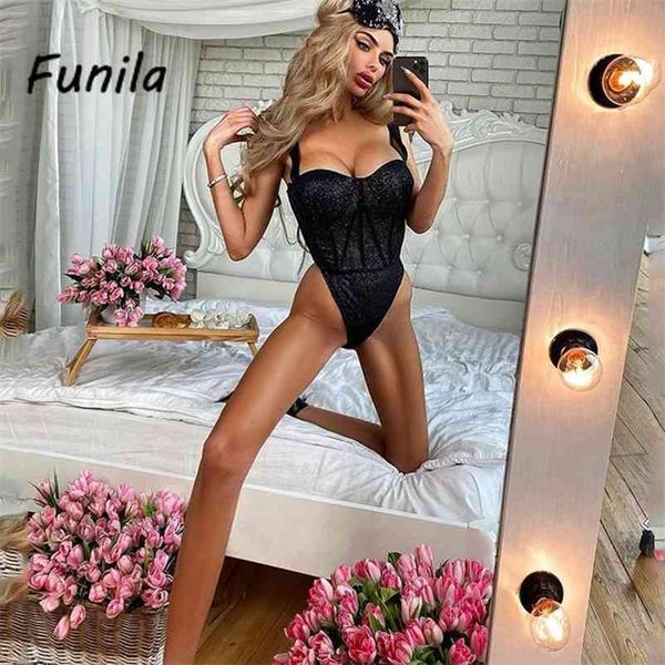 Body sexy per donna Donna Tuta nera lucida con fasciatura Senza maniche Moda Pagliaccetti di grandi dimensioni Lace Up Top Aderente 210728