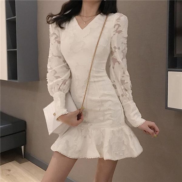 

casual dresses fashion vestido de festa mesh elegant long sleeve dress ruffle empire v-neck print a-line style women's clothing, Black;gray