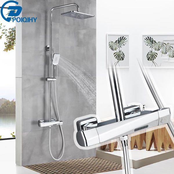 

chrome thermostatic shower faucet rainfall in wall bathroom set dual handles bath system thermostate valve sets
