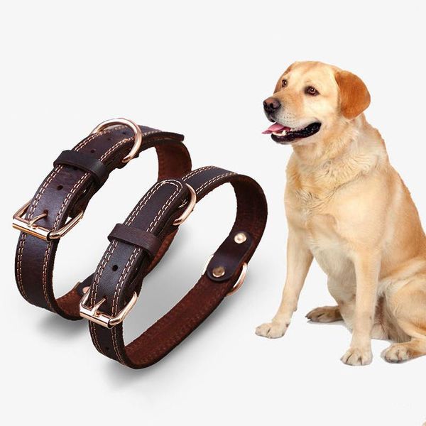 

dog collars & leashes genuine leather collar adjustable pet puppy neck strap soft real for small medium large big dogs
